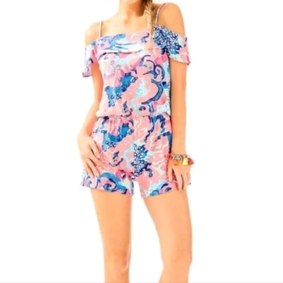 Lilly Pulitzer Pants - LILLY Pulitzer Klea Romper in Coral Reef I'm So Jelly Shorts